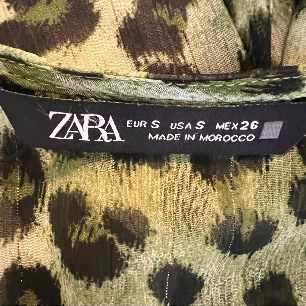 Zara Olive/Black Animal Print Long Sleeve Dress NWT Size Small - Picture 6 of 7